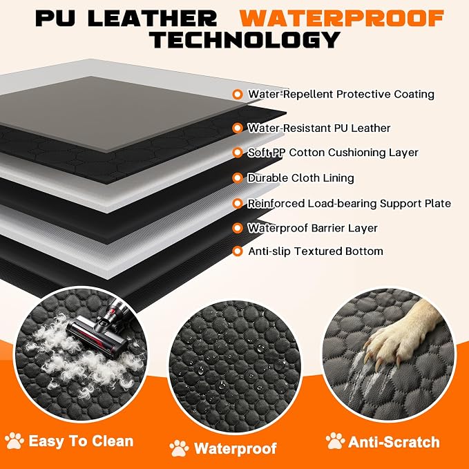 Dog Car Seat Cover with PU Leather Updated,Hard Bottom & Mesh Window, Waterproof Dog Car Seat Cover for Back Seat, Cat-Scratch Resistant Fabric,Backseat Cover for Dogs for Car SUV and Trucks - Image 5