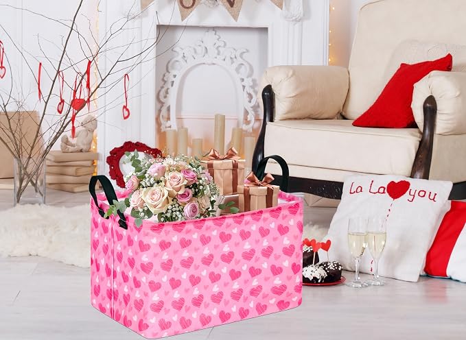 MAIZMZ Girls Storage Basket Heart Print Storage Cube for Women, Closet Shelf Organizer Bins Empty Gift Basket with Handles Girls Nursery hamper Kids Toys Books Box Room Deco - Image 7