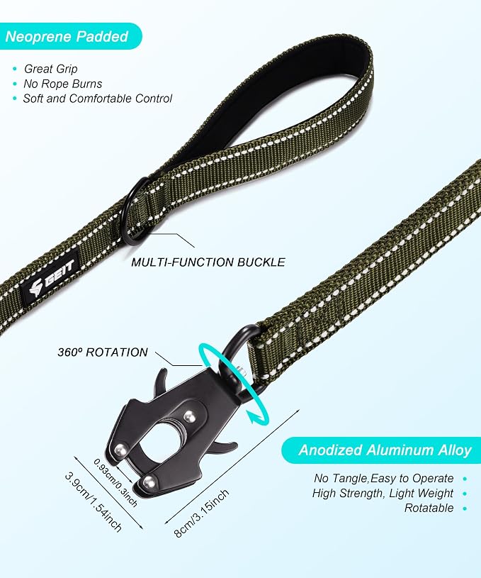 GEIT 2 Padded Handles Heavy Duty Dog Leash for Small Medium and Large Dogs | 4/5/6FT Reflective Dog Leashes with Aluminum Quick Release/Locking Tactical Frog Clip,Comfortable Traffic Handle - Image 4