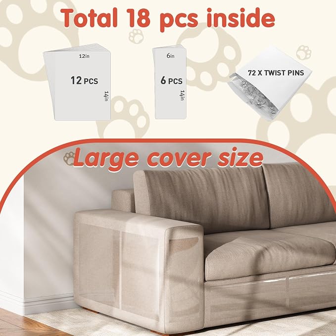 Secopad 18 PCS Cat Scratch Furniture Protector, Couch Protector, 14IN | Transparent, Single-Sided, Self Adhesive, Large Size, Easy to Use and Remove, Anti Pet Deterrent, Sofa Cover from Cat Claws - Image 3