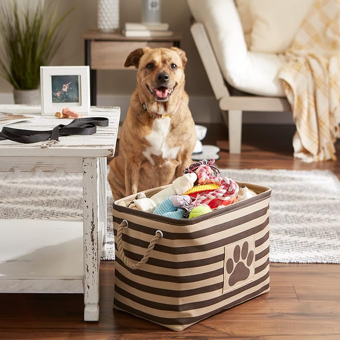 Bone Dry Pet Storage Collection Striped Paw Patch Bin, Medium Rectangle, Brown - Image 5