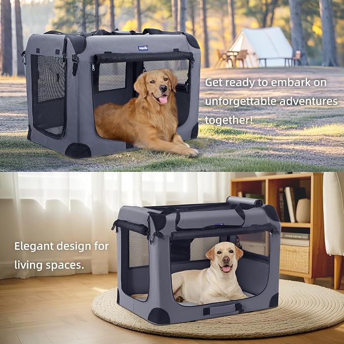 Petprsco Collapsible Dog Crate, 40 inch Portable Dog Crates for Large Dogs | Large Soft Foldable Dog Crate & Kennel for Travel, 3-Door with Sturdy Steel Frame & Durable Mesh Windows, Indoor/Outdoor - Image 2