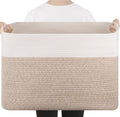 96L XL Large Cotton Rope Basket, Soft Toy Storage Bin for Nursery & Living Room, Decorative Blanket Basket for Bedroom, Baby-Safe Organizer for Pillows &Laundry, 24''×16''×15'', Brown & White by SIXDOVE