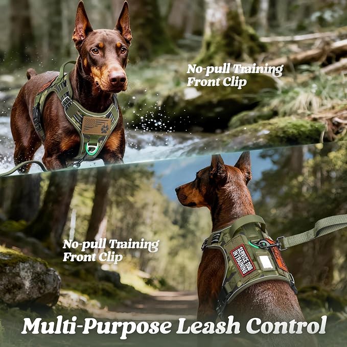 rabbitgoo Tactical Dog Harness for Large Dogs, No Pull Service Pet Vest | Military Molle System & Easy Control Handle, Adjustable and Reflective for Walking and Training, Green Camo, Large - Image 3