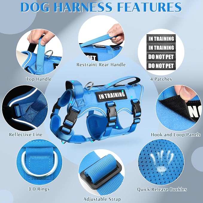 WINSEE Escape Proof Dog Harness with Double Handle+4 Removable Patches | Service Working Molle Harness with Double Handle for Small Dogs, Tactical Pet Reflective Vest for Walking Hiking Hunting - Image 8