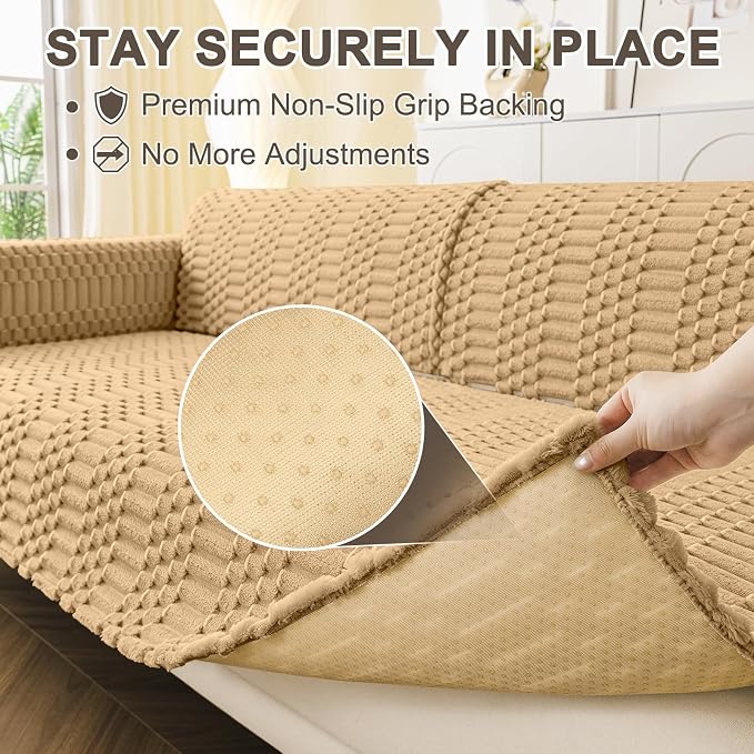 Smiry Waterproof Couch Covers for Dogs Washable, Non Slip Pet Sofa Cover | Plush Scratch Resistant Flannel Furniture Protector for Dogs, Camel, 43" x 63" - Image 4
