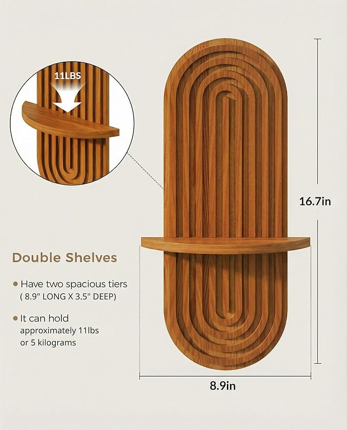 Bamworld Boho Wall Decor Plant Wall Shelf Wooden Plant Holder Brown | Mid Century Modern Decor Hanging Plant Shelf Wood Floating Shelves for Home Bedroom Living Room Holding Planter Decoration - Image 2