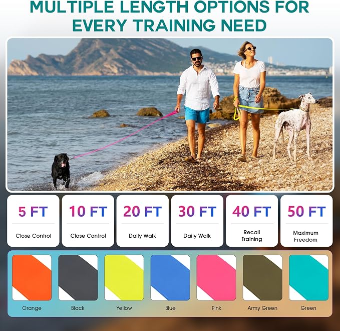 Wolfone Waterproof Dog Leash 20FT Long Line Recall Training Lead | Long Dog Lead PVC coated waterproof leash with easy clean surface, strong training rope for recall hiking and beach trips - Image 3