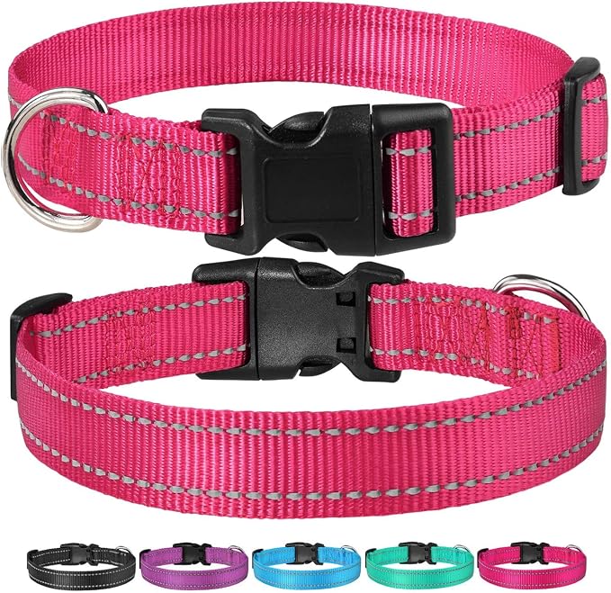 Reflective Dog Collar with Buckle Adjustable Safety Nylon Collars for Small Medium Large Dogs, Pink S | Comfortable & Breathable, No Chafing on Walks and Outdoor Hikes, Metal D-Ring, Night Safety - Image 6