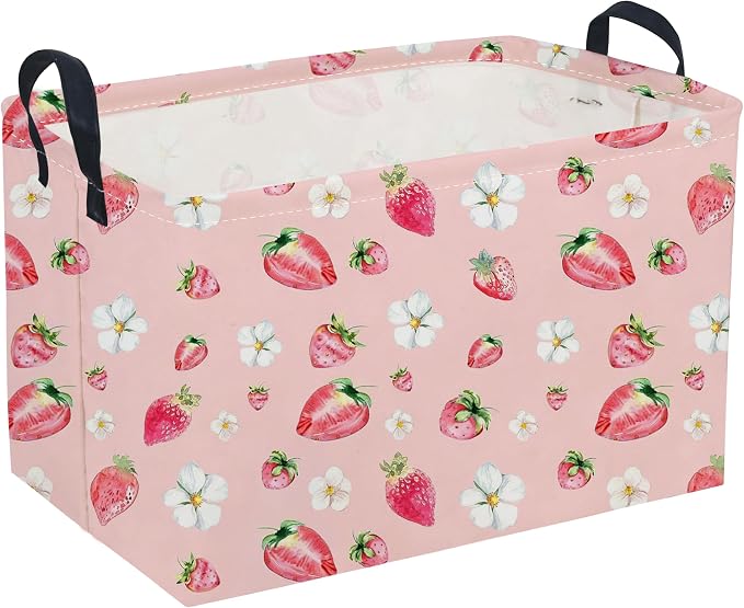 Sanjiaofeng Rectangular Strawberry Storage Baskets Baby Girl Basket Kids Baby Storage Basket Waterproof Collapsible Storage Bin Cute Organizer Box Girl Room Decor(Strawberry) by Sanjiaofen