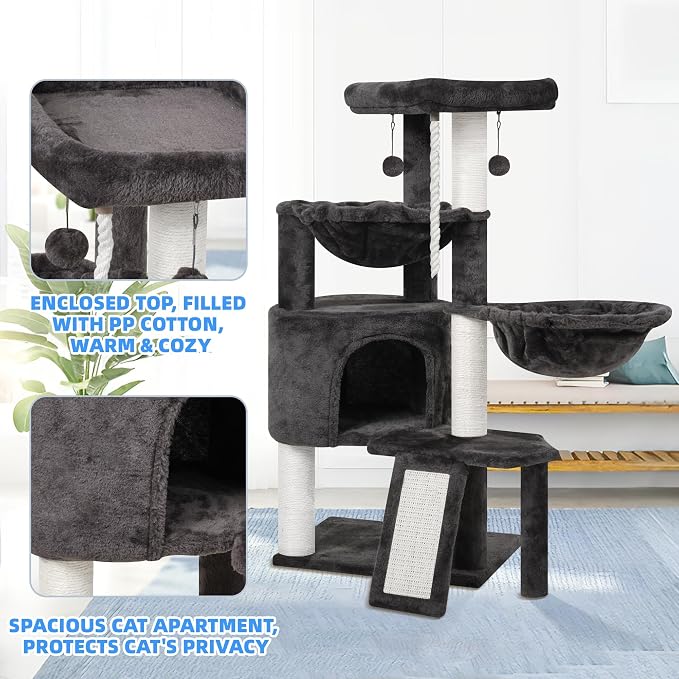Xin Three Layer Cat Tree with Cat Condo and Two Hammocks,Darkgray … - Image 3