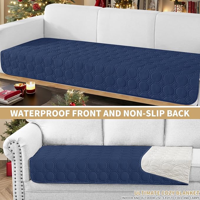 ZNSAYOTX Ultimate Cozy Blankets (30"x70") 100% Waterproof Sofa Mat Blanket for Dog Pets, Bed Couch Protector with Non-Slip Back Washable Durable, Pee Scratch Proof Easy to Clean (Navy Blue) - Image 2