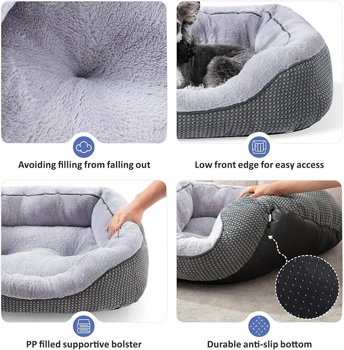 Small Dog Bed for Small Dogs, Cat Beds for Indoor Cats Washable, Orthopedic Dog Bed, Warming Soft Calming Sleeping Puppy Bed Durable Pet Bed with Anti-Slip Bottom S(20"x19"x6") - Image 3