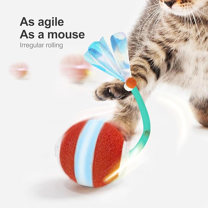 Jkanti Interactive Cat Toys for Indoor Cats,The 3rd Generation Agile Moving Cat Ball with Elastic Mesh Tail,Automatic Kitten Toys for Bored Indoor Adult Cats,Motion Activated (Green) - Image 2