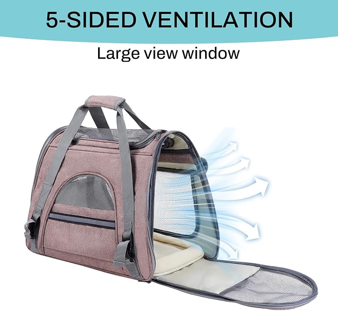 Airline Approved Soft-Sided Pet Carrier for Cats & Small Dogs - Ventilated Travel Bag with Removable Mat, Under 15 lbs, Red - Image 4