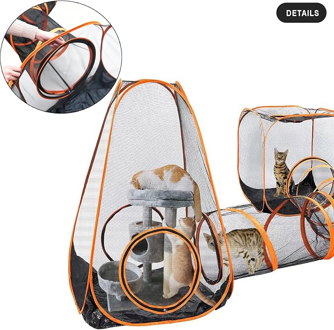 6-in-1 Modular Cat Playground with Hanging Climbing Tunnel,Large Cat House Condo & Enclosure for Multiple Cats,Portable Cat Activity Center with Cube Tents & Y-Tunnel for Cats,Rabbits & Small Animals - Image 4