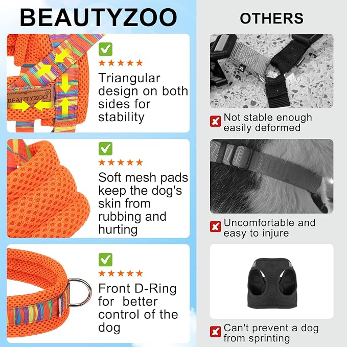 BEAUTYZOO Dog Harness Medium Sized and Leash Set, No Pull Step in Pet Vest | Adjustable Quick Fit No Choke Escape Proof, Breathable with Handle, Lightweight, Easy Control for Walking, Orange M - Image 4