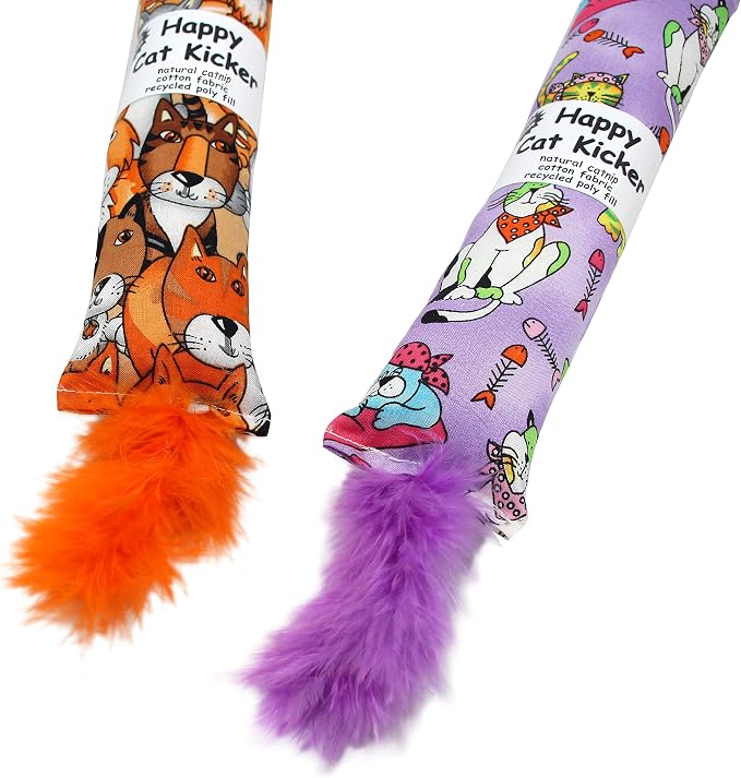 Jumpaws 2 Pack Natural Interactive Catnip Cat Kicker with Feathers, Bite Resistant Chew Toy, Crinkle Kicker, Accessories for Indoor Cat - Image 5