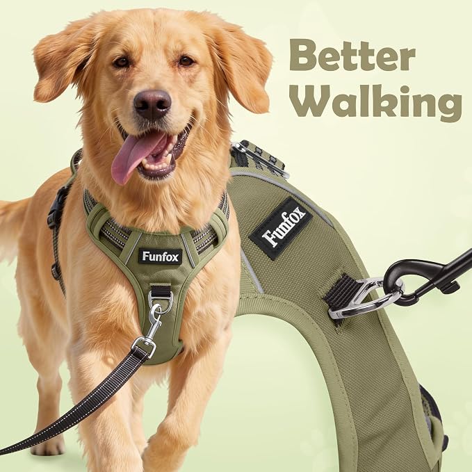 Dog Harness No Pull, Adjustable Pet Vest Harness, Super Soft Material with Vertical Handle Easy Control, Reflective Night Walking, 2 Leash Clips for Small Sized Dogs, Army Green, S - Image 2