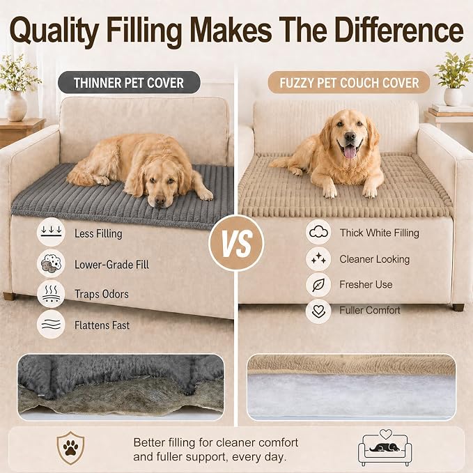 decorUhome Couch Cover for Dogs, Non Slip Fuzzy Thick Pet Sofa Protector | Pet Friendly, Machine Washable, Fits 3-Cushion Sofa, Protects Against Pet Hair & Daily Messes, Khaki, 27.6" x 82.7" - Image 6