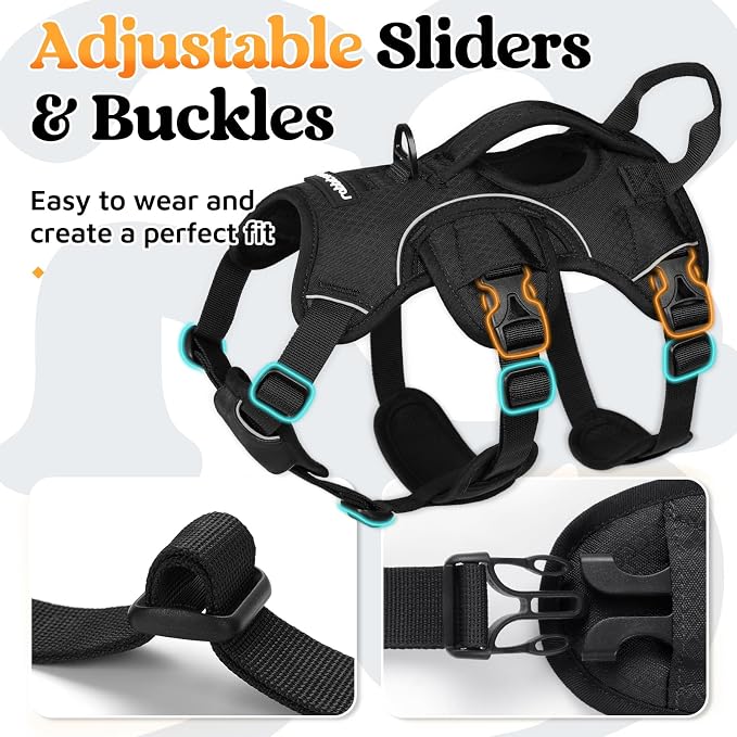 rabbitgoo Escape Proof Dog Harness for Small, No Pull with Lift Handle | No Escape, Full Soft Padded, Reflective Adjustable Vest, Leash Clip for Walking Hiking Training, Black, Small - Image 5