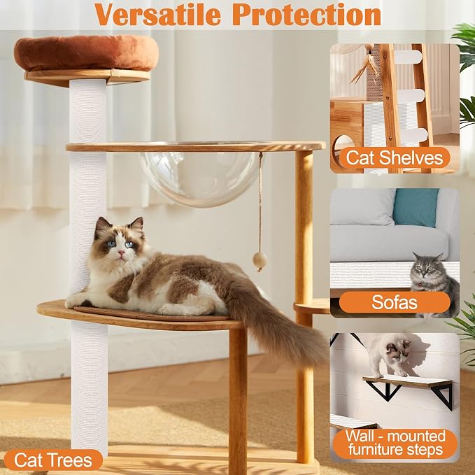 Cat Scratch Furniture Protector - 78.7" x 15.8" Trimmable Self-Adhesive Cat Claws Scratch Pads, Sisal DIY Climbing Couch Protector for Scratch Post Cat Tree Replacement Indoor (Cream White) - Image 6
