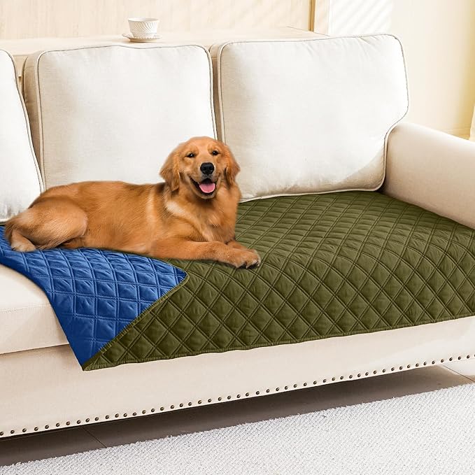 Smiry Waterproof Reversible Pet Couch Covers for Dogs | Pet Friendly, Soft Fabric, Washable Sofa Furniture Protector for Dogs Cat Kids, Checkered (30"x80", Green/Navy) by Smiry