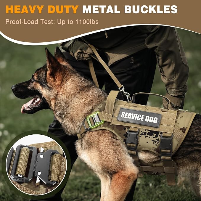 Service Dog Vest Harness for Large Dog, Tactical Working MOLLE Vest with 10 Pet Patches, No Pull Heavy Duty Harness for Training Walking - Image 2