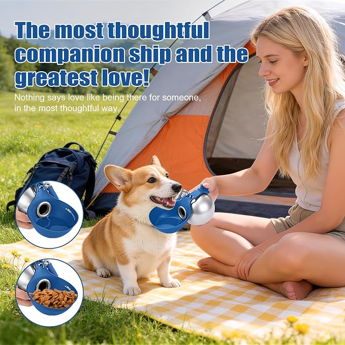 Portable Dog Water Bottle 10oz Stainless Steel Travel Dog Water Dispenser with Bowl No-Spill Puppy Water Bottle for Walking Hiking Small Dog Water Bottle (Sapphire Blue) - Image 5