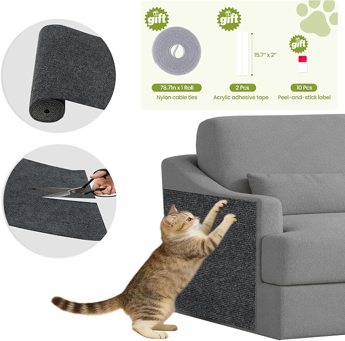 Cat Scratch Couch Furniture Protector, 78.7" x 15.8" Cat Scratcher Pad | Deterrent from Cats Claws Scratching, DIY Sisal Carpet Cat Proof Couch Cover Replacement for Indoor Sofa Wall Door, Dark Grey - Image 8