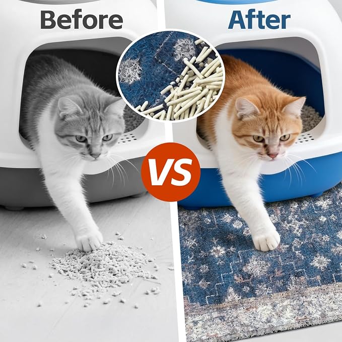 Cat Litter Mat Litter Trapping Mat, 33"x22" Waterproof Urine Proof Litter Box Mat Catcher Mat Non-Slip Washable for Kitty Kitten, Navy - Image 2