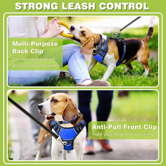 Dog Harness No Pull, Pet Harnesses with Dog Collar, Adjustable Reflective Oxford Outdoor Vest, Front/Back Leash Clips for Small, Medium, Large, Extra Large Dogs, Easy Control Handle for Walking - Image 3