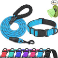 Dynmeow Reflective Dog Collar and Leash Set for Large Dogs, Blue | Soft Neoprene Padded, 6FT Climbing Rope, Ideal for Daily Outdoor Walking or Indoor Wearing, Night Visible for Safety by Dynmeow