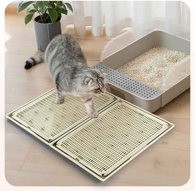 2Pack Cat Litter Box Step, Cat Litter Catcher, Expandable Interlock Litter Mat, Washable Easy Clean, Waterproof & Urine Proof, Khaki - Image 7
