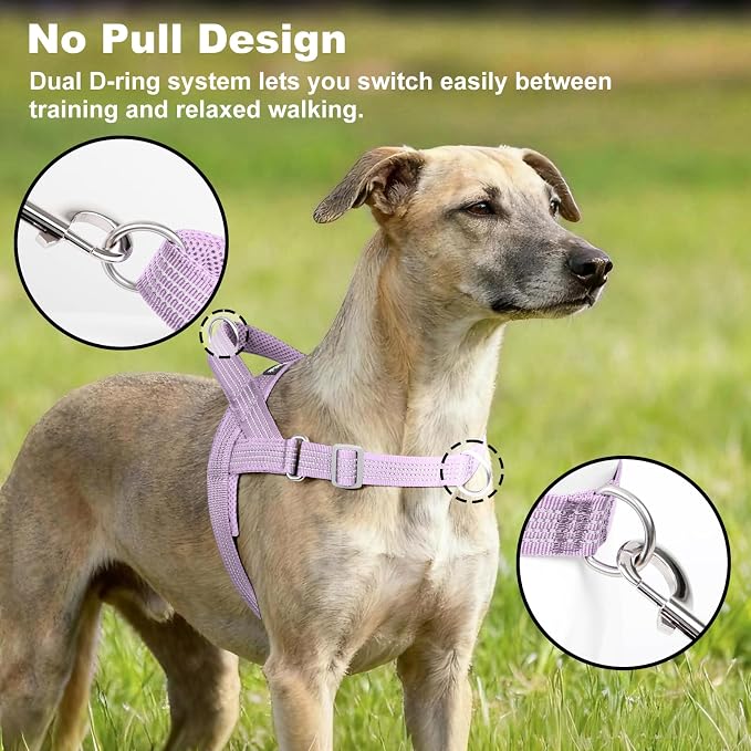 No Pull Dog Harness with Handle, Adjustable Soft Mesh Padded Vest | Reflective Walking Harness with Front Clip for Small Medium Large Dogs, Quick Fit No Escape for Training, Purple, S - Image 2