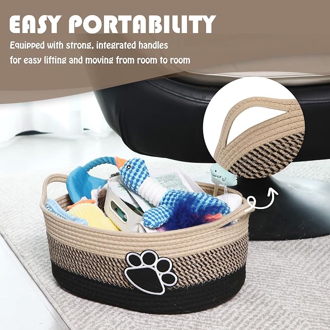 Sea Team Pet Toy Basket with Handles for Cats and Dogs, Flaxen Paw | Large Cotton Rope Storage Bin, Shelf Basket, Organizer for Pet Chew Toys, Foods, 16.5 x 11 x 7 Inches, 4.4 Gallons - Image 7
