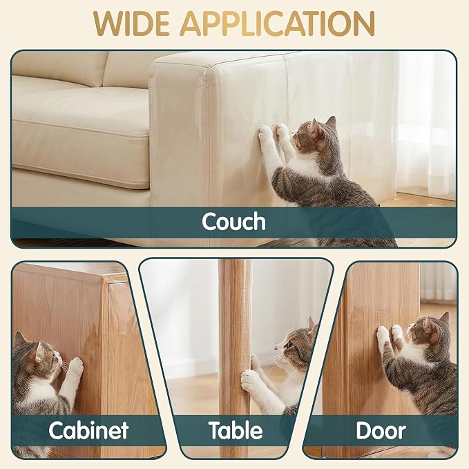 Anti Cat Scratch Furniture Protector Roll, Clear Self Adhesive Film | 196.6" × 16.5" Cut to Fit PVC, Protects Couches, Sofas, Chairs, Doors & Hardwood, Cat Claw Guard - Image 5