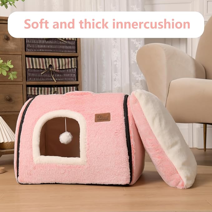 cat Bed cave-cat beds for Indoor Cats,Soft and Comfortable Cute cat Bed，cat House,with Removable Washable Cushioned Pillow,Enclosed pet Bed,Kitty pet hut、Hideaway,Small Large Dog Tent (Pink) - Image 4