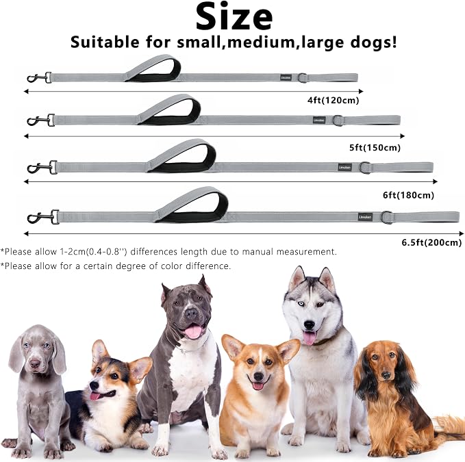 Dog Leash 6ft Long,Double Handle Dog Leash for Control Training | Heavy Duty Dog Leads with Traffic Padded Handles, Reflective Leashes for Small Medium Large Dogs(6ft, Grey) - Image 5
