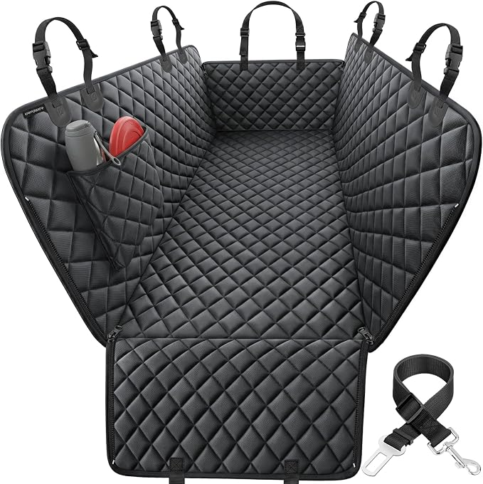 URPOWER Dog Car Seat Cover for Back Seat, Waterproof Hammock for Car & SUV | 600D Oxford, Side Flaps with Zippers, Scratch Resistant, Non-Slip, Easy Install, Machine Washable, Dog Seat Belt Included by URPOWER