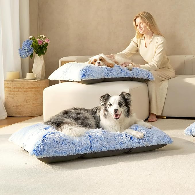 EHEYCIGA Fluffy Dog Crate Bed, Plush Extra Large Dog Pillow, Blue | Xlarge Calming Anti Anxiety Plush Faux Fur Mat for Large size dogs, Washable Soft Warm Dog Pad with Non-Slip Bottom - Image 9