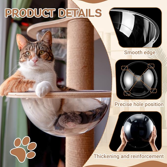 Yalikop 3 Pcs Acrylic Dome Cat Bubble, 12.6" Space Transparent Capsule Cover Clear Plastic Dome Bed Replacement for Cat Tree/Window Perch, DIY Nest Accessories for Hammock Tree Shelves Peek - Image 3