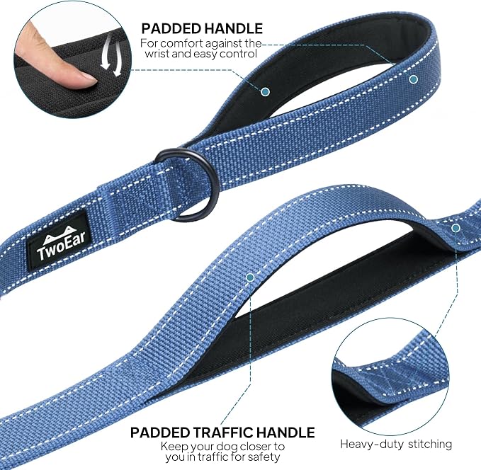 Twoear 4FT 1IN Heavy Duty Dog Leash for Large Dogs with 2 Padded Handles | Traffic Handle Extra Control, Auto Lock Hook, Strong Reflective Walking Leash for Medium and Large Breeds, Dark Blue - Image 4