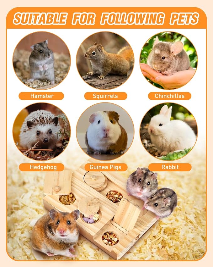 Guinea Pig Foraging Toys, 6 in 1 Hamsters Wooden Interactive Enrichment Toys, Treat Dispenser for Small Animal, for Rabbits, Bunny, Chinchillas, Rats and Gerbils - Image 5