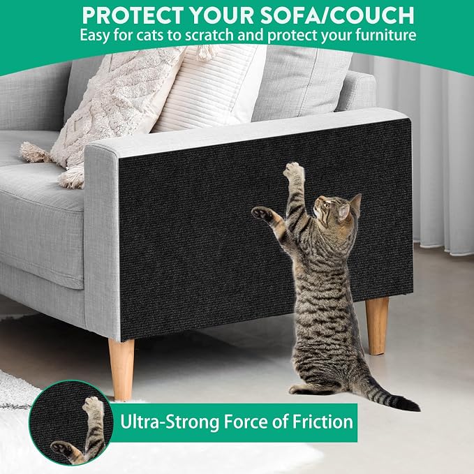 Trimmable Cat Scratcher Mat, Self-Adhesive Cat Scratching Carpet Pad Replacement for Cat Tree Shelves, Cat Steps and Posts, DIY Cat Scratch Couch Furniture Protector (Black, 39.4"x15.8") - Image 7