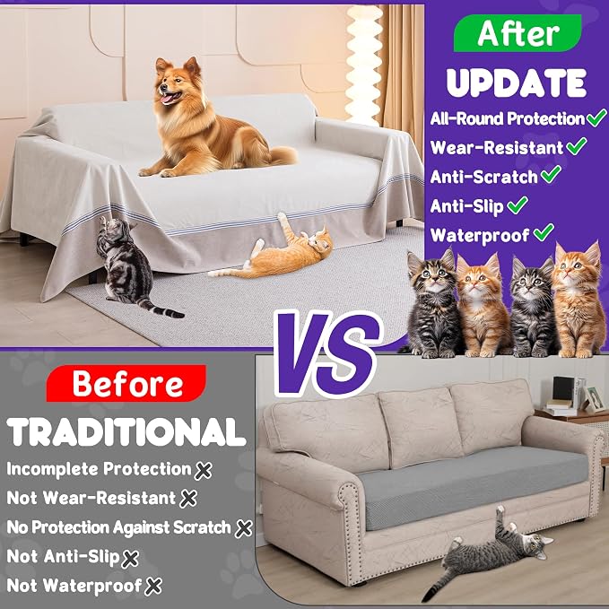 Loiion Cat Scratch Proof Furniture Protector Waterproof Sofa Cover 118"x91" | Pet-Friendly Couch Protector, Anti-Scratch & Anti-Slip Sofa Cover For Cats Dogs Kids, Machine Washable - Image 3