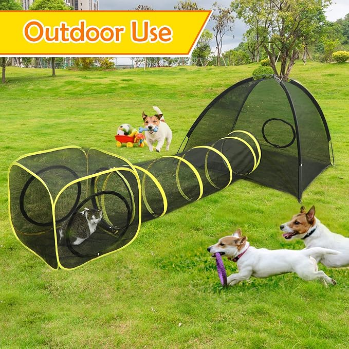 Outdoor Cat Enclosures for Indoor, Portable Mesh Tent, Outdoor pet Tunnel, Cat Playhouse with Adjustable Cat Harness and Leash for Walking, Colorful Tease Ball for Small Animals - Image 4