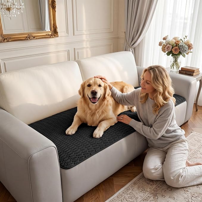 Foxdecor Couch Cover for Dogs Sofa Covers Non Slip Couch Pad Pet Friendly | Pet Couch Covers Washable Sofa Protector, Furniture Cover Couch Seat Protector for Living Room, Black 32x53 Inch - Image 2