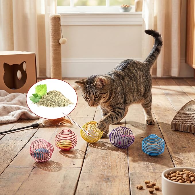 Jecery 5 Pcs Cat Toys Spring,Catnip Rats,Soft Color | Interactive Metal Cat Toy, Stretchable Rolling Ball, for Indoor Cats, Colorful Playful Coils, Kitten Pet Supplies - Image 7