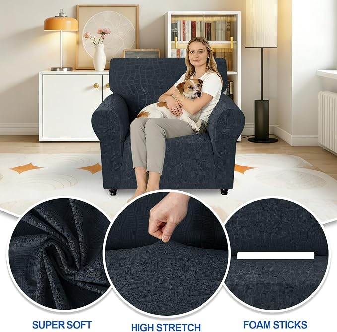 MAXIJIN Waterproof Chair Cover Armchair Covers for Living Room, 1 Piece Stretch Single Sofa Chair Slipcovers with Arms, Washable Furniture Protector for Dogs Pets (Small, Dark Gray) - Image 2
